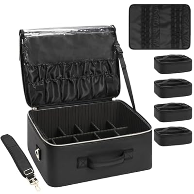 Relavel Extra Large Makeup Bag, Professional Makeup Train Case for Makeup Artists, Travel Cosmetic Organizer with 4 Small Portable Bags
