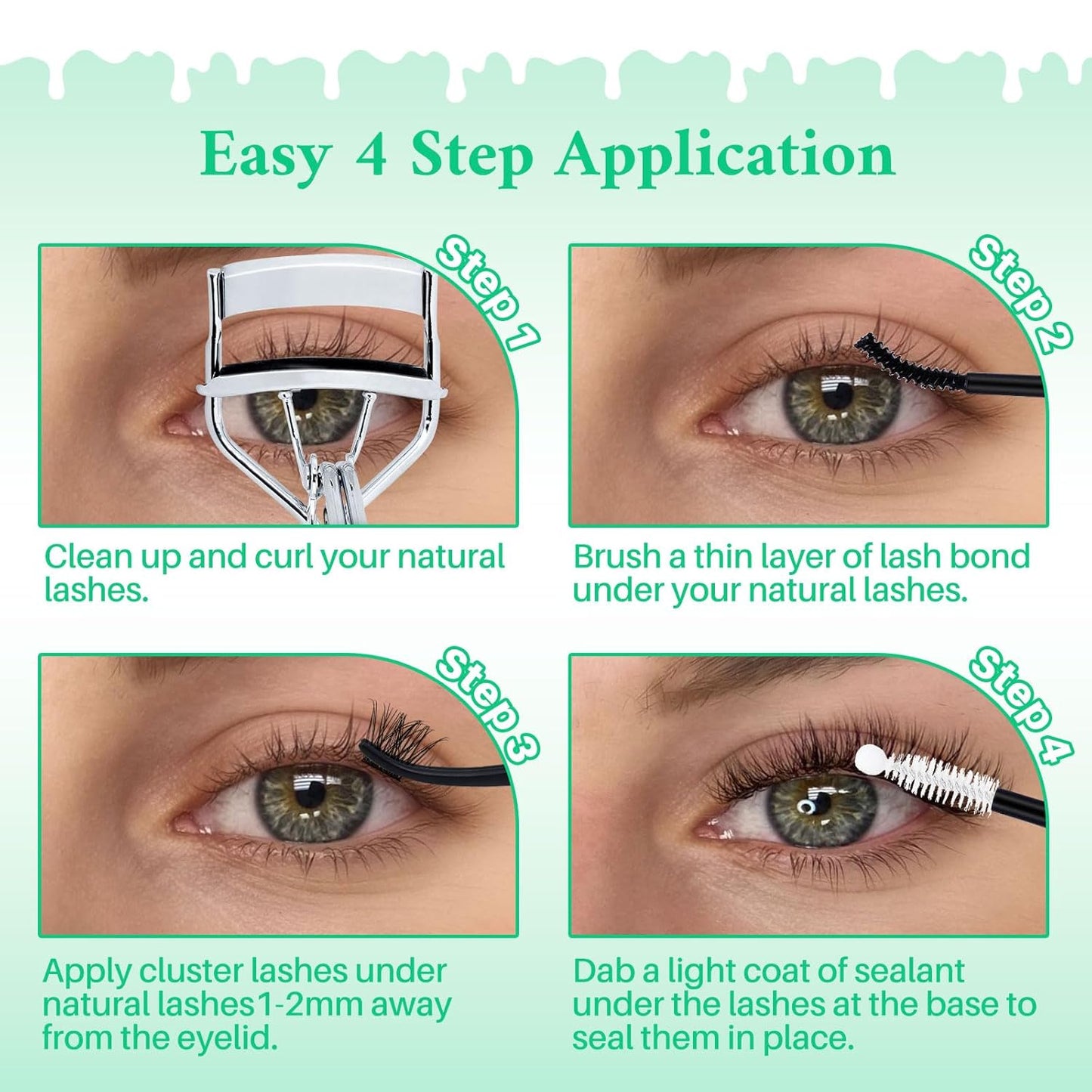 Lash Extension Kit DIY Cluster Lashes Gift Packs 4 Boxes Lash Clusters Eyelash Extensions Cat Eye Lashes Cluster Lash Kit with Lash Bond and Seal,Remover,Lash Tweezers,7 Counts(4 Boxes Kit-1)