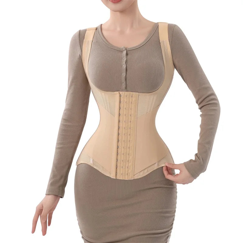 MiiOW U-shaped Waist Trainer Corset Women Shaper Waist Trainer Steel Bone Slimming Abdomen Back Beauty Womens Tank Top Shapewear