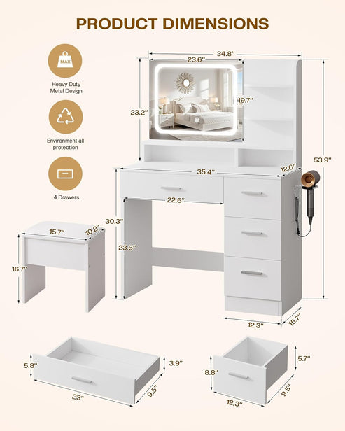 LIVELYGLOW Makeup Vanity Desk Set, White