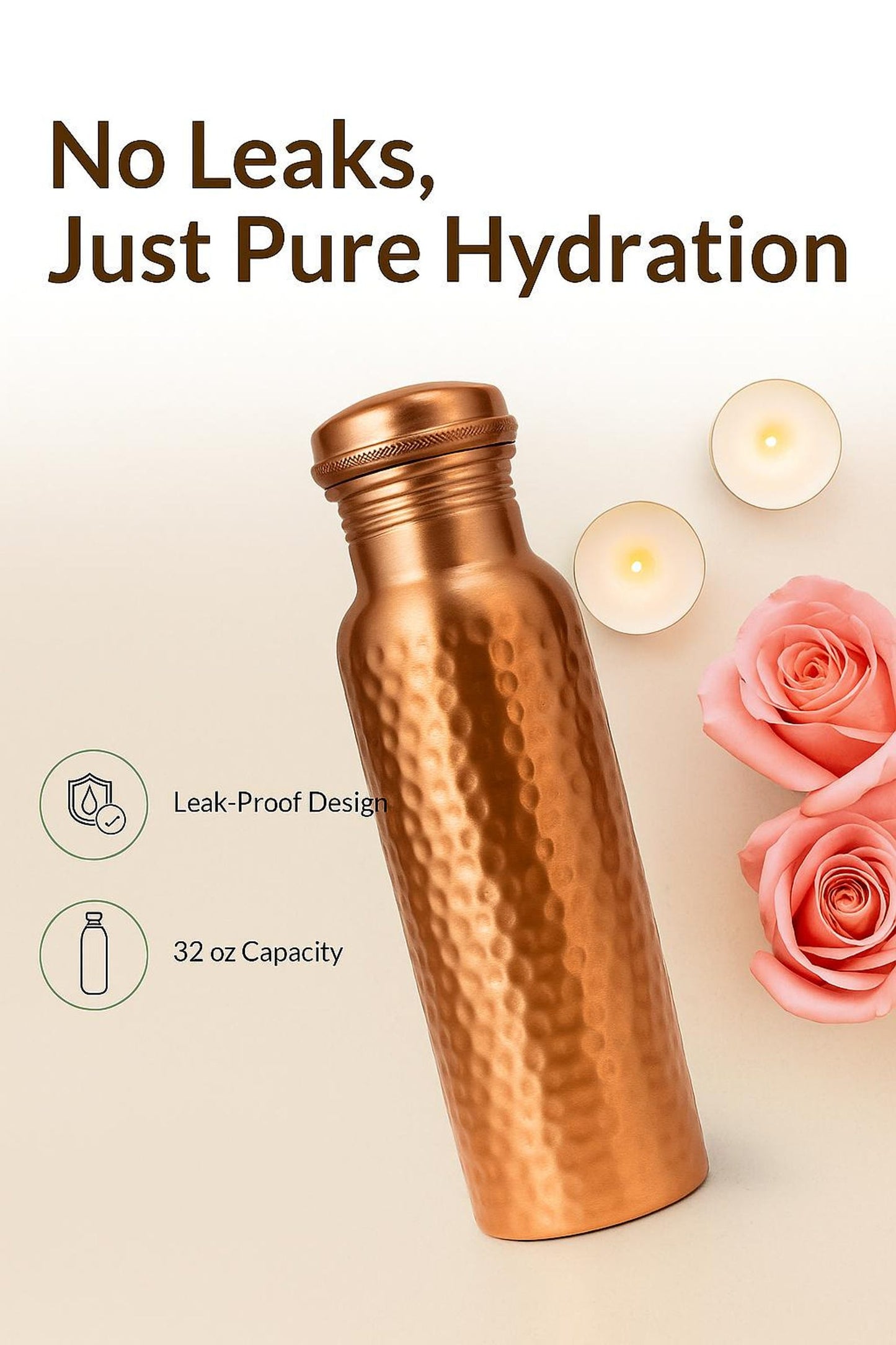 Hammered Copper Water Bottle 32oz