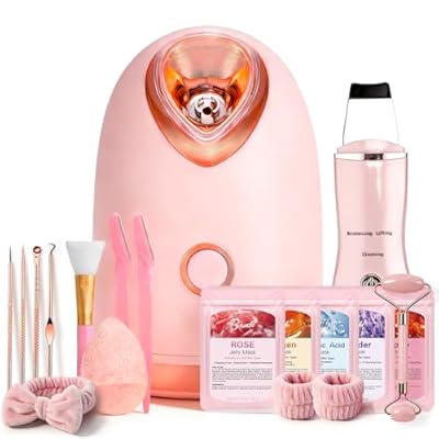 Pjordo Facial Steamer Spa Kit, Skin Scrubber, Nano Ionic Face Steamer for Deep Cleaning Unclogs Pores, Warm Mist Humidifier Steamer for Face Home