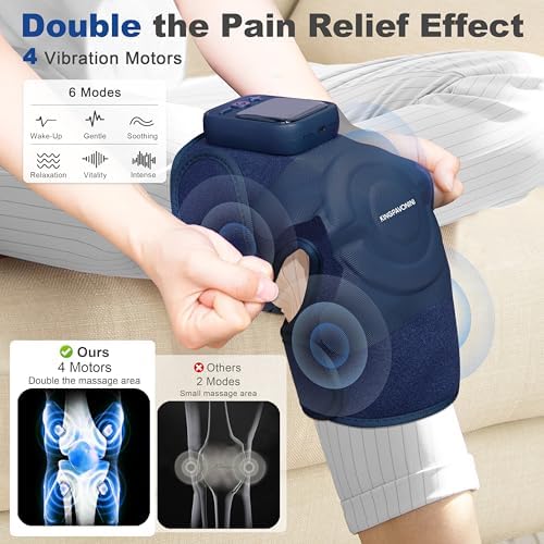KingPavonini Cordless Knee Massager for Pain Relief, Newly 4 Motors Vibration, 5 Heat Levels, 6 Massage Modes, Knee Heating Pad for Knee Pain, Heated Knee Massager Brace, Gifts for Mom Dad (2 Packs)