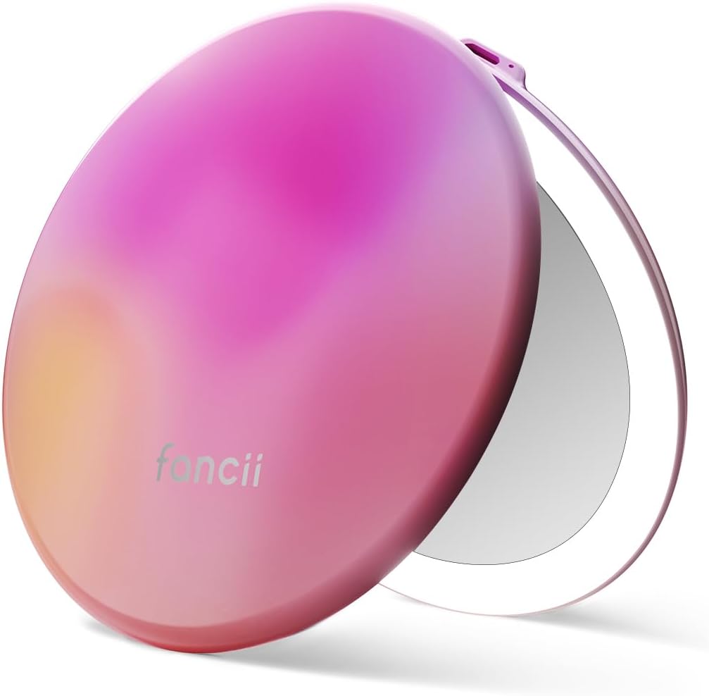Fancii Taylor LED Lighted Travel Makeup Mirror, Rechargeable, 10x /1x Magnifying, Tru-Glow Lighting System, XL Large 5” Wide | Compact Mirror for Purses (Berry Lemonade)