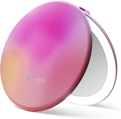 Fancii Taylor LED Lighted Travel Makeup Mirror, Rechargeable, 10x /1x Magnifying, Tru-Glow Lighting System, XL Large 5” Wide | Compact Mirror for Purses (Berry Lemonade)
