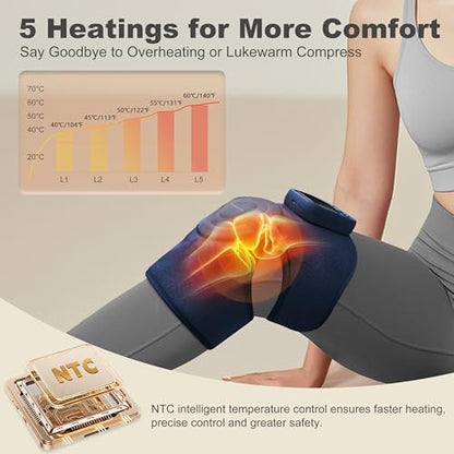 KingPavonini Cordless Knee Massager for Pain Relief, Newly 4 Motors Vibration, 5 Heat Levels, 6 Massage Modes, Knee Heating Pad for Knee Pain, Heated Knee Massager Brace, Gifts for Mom Dad (2 Packs)
