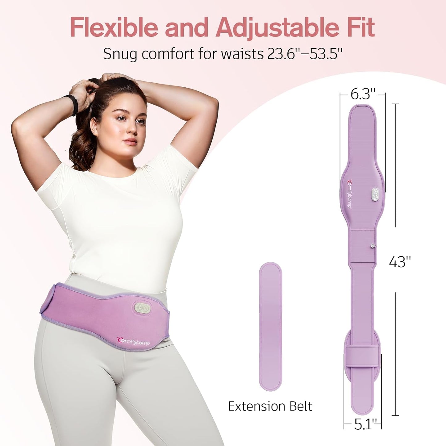 Comfytemp Portable Belly and Back Heating Pad for Period Soothing, FSA Eligible HSA Cordless Dual-Zone Menstrual Heating Pad Wearable Belt for Abdomen Waist, 3 Timer&Heat, Girl Women Mother Daughter