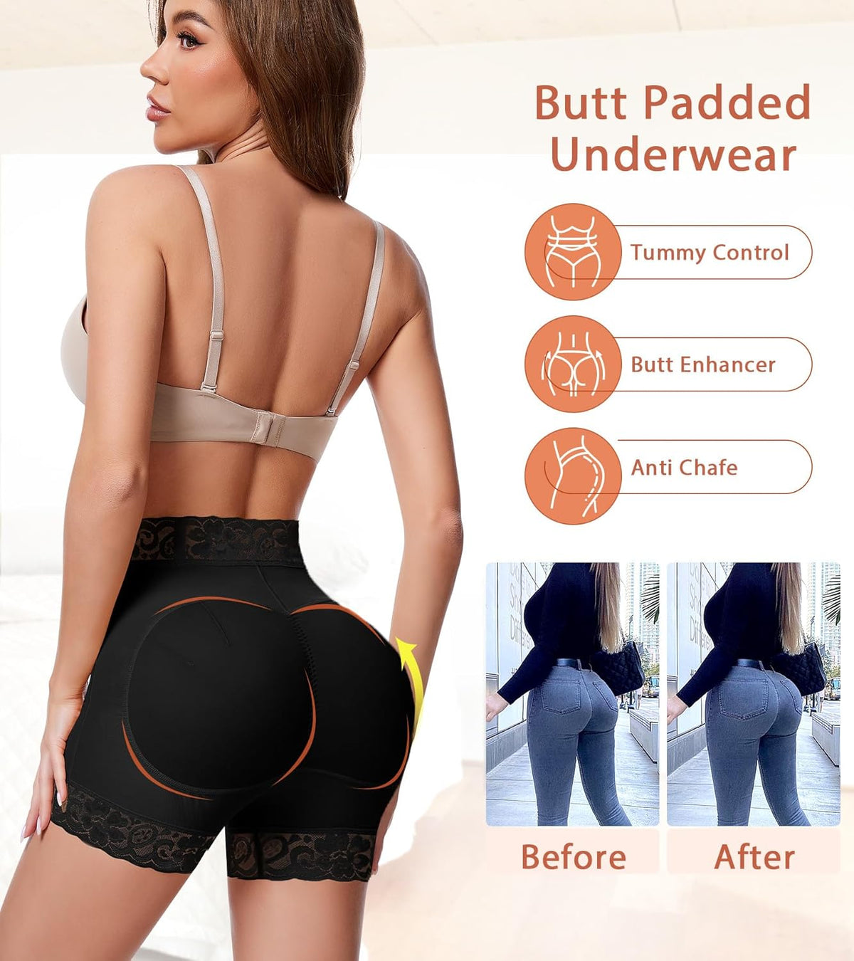 Padded Underwear for Women Butt Pads Shapewear Shorts Booty Padding Lace Panties Butt Lifter Hip Enhancer