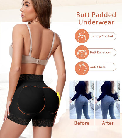 Padded Underwear for Women Butt Pads Shapewear Shorts Booty Padding Lace Panties Butt Lifter Hip Enhancer