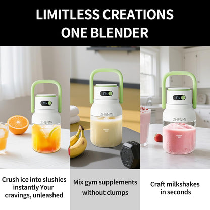 Portable Blender, 1000ml Capacity, Stainless Steel 12-Blade System, Portable Ice Crushing Juicer-for Shakes & Smoothies, BPA Free, 2 Leakproof-Lids & Straw, USB Rechargeable (green)