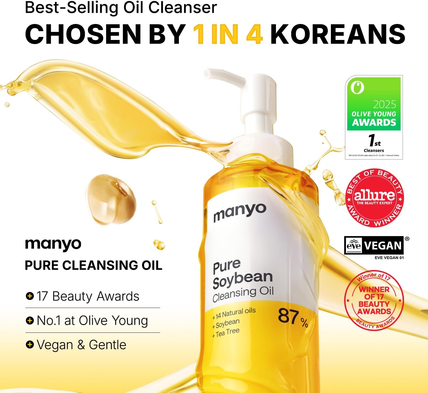 Pure Korean Facial Cleanser by Ma:nyo – Blackhead Remover & Daily Makeup Cleansing Oil with Argan Oil, Korean Skincare for Women, 190ml