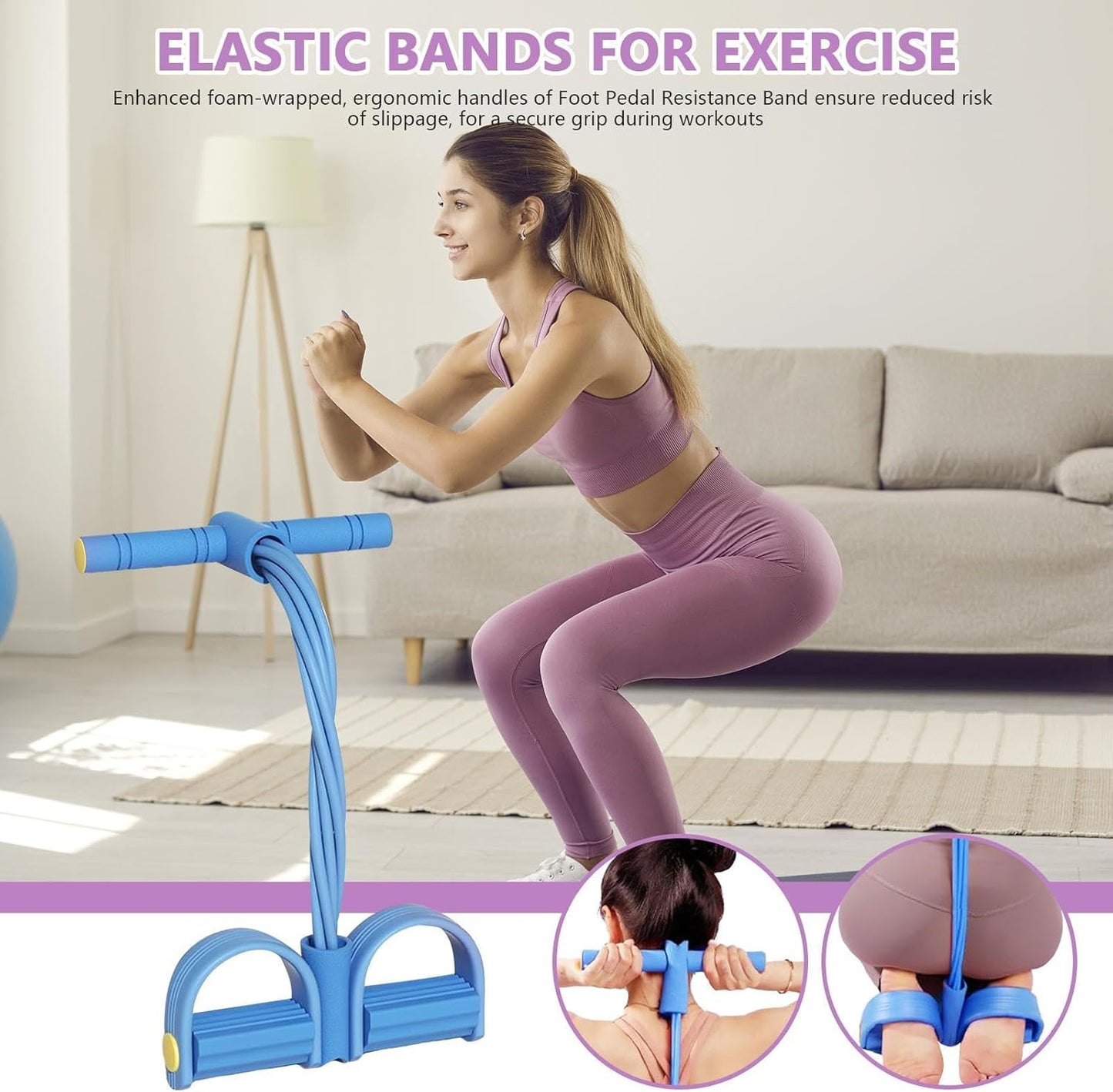 Foot Pedal Resistance Band, 8 Tube Pedal Ankle Puller Fitness Resistance Bands, Multifunction Tension Rope with Handle, Sit-Up Training Equipment for Abdomen/Waist/Arm/Leg Stretching Slimming Training