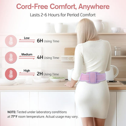 Comfytemp Portable Belly and Back Heating Pad for Period Soothing, FSA Eligible HSA Cordless Dual-Zone Menstrual Heating Pad Wearable Belt for Abdomen Waist, 3 Timer&Heat, Girl Women Mother Daughter