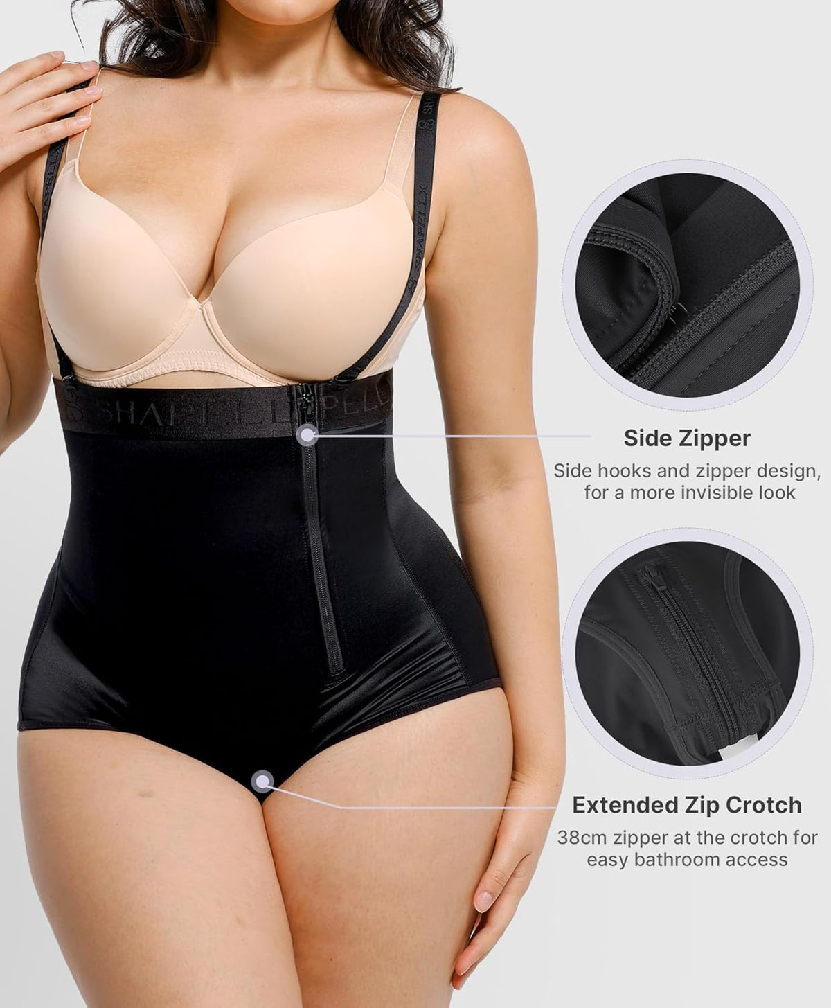 SHAPELLX Tummy Control Shapewear for Women Fajas Colombianas Body Shaper Side Zipper High Waisted Panties (6X-Large Black)