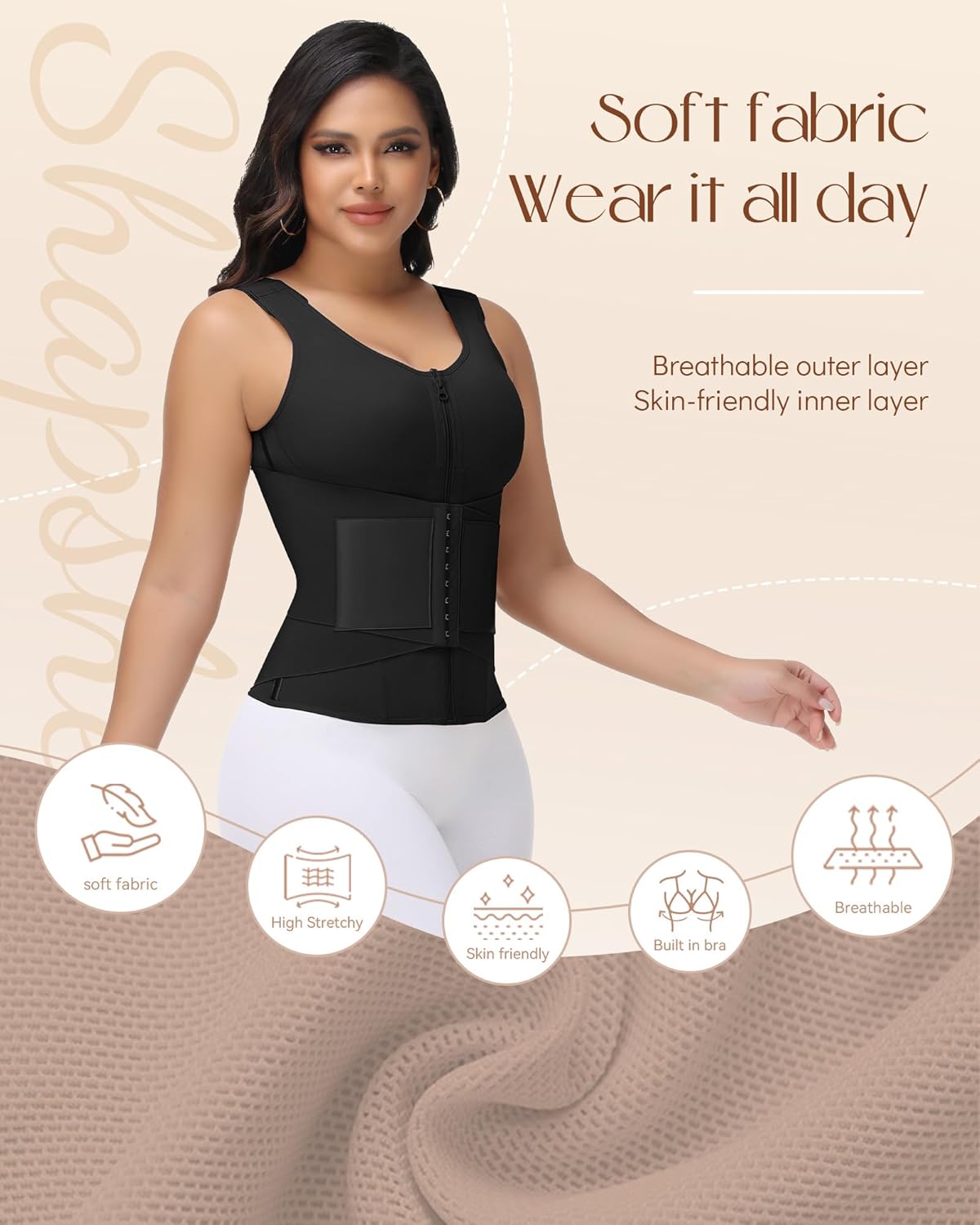 SHAPSHE Waist Trainer for Women Tummy Control Body Shaper with Back Support Postpartum Waist Cincher with Bra