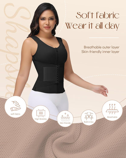 SHAPSHE Waist Trainer for Women Tummy Control Body Shaper with Back Support Postpartum Waist Cincher with Bra