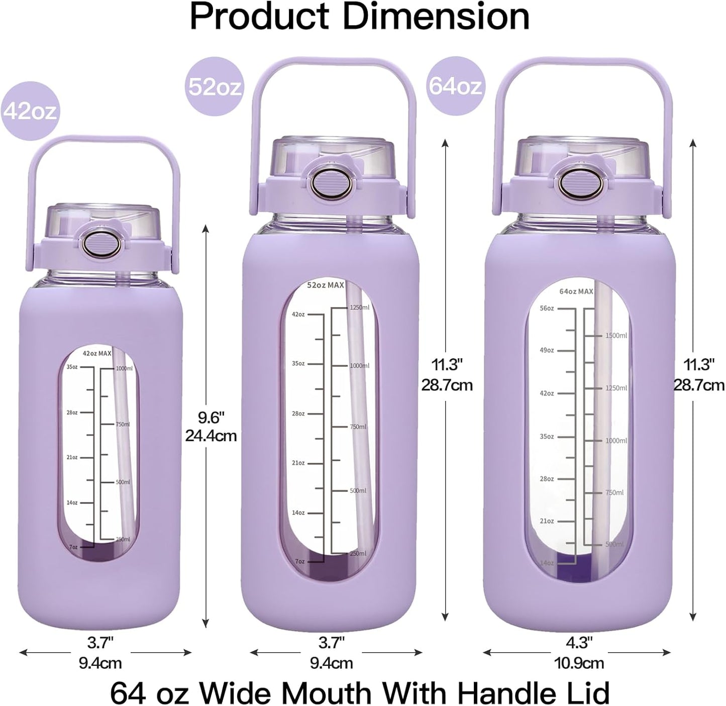 CHONMOU 64oz Motivational Sports Water Bottle with Straw – Large Capacity Gym Water Jug with Time Markers, Silicone Lid & Carry Handle