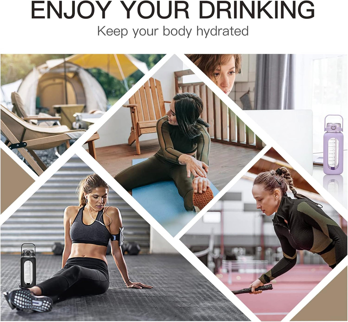 CHONMOU 64oz Motivational Sports Water Bottle with Straw – Large Capacity Gym Water Jug with Time Markers, Silicone Lid & Carry Handle