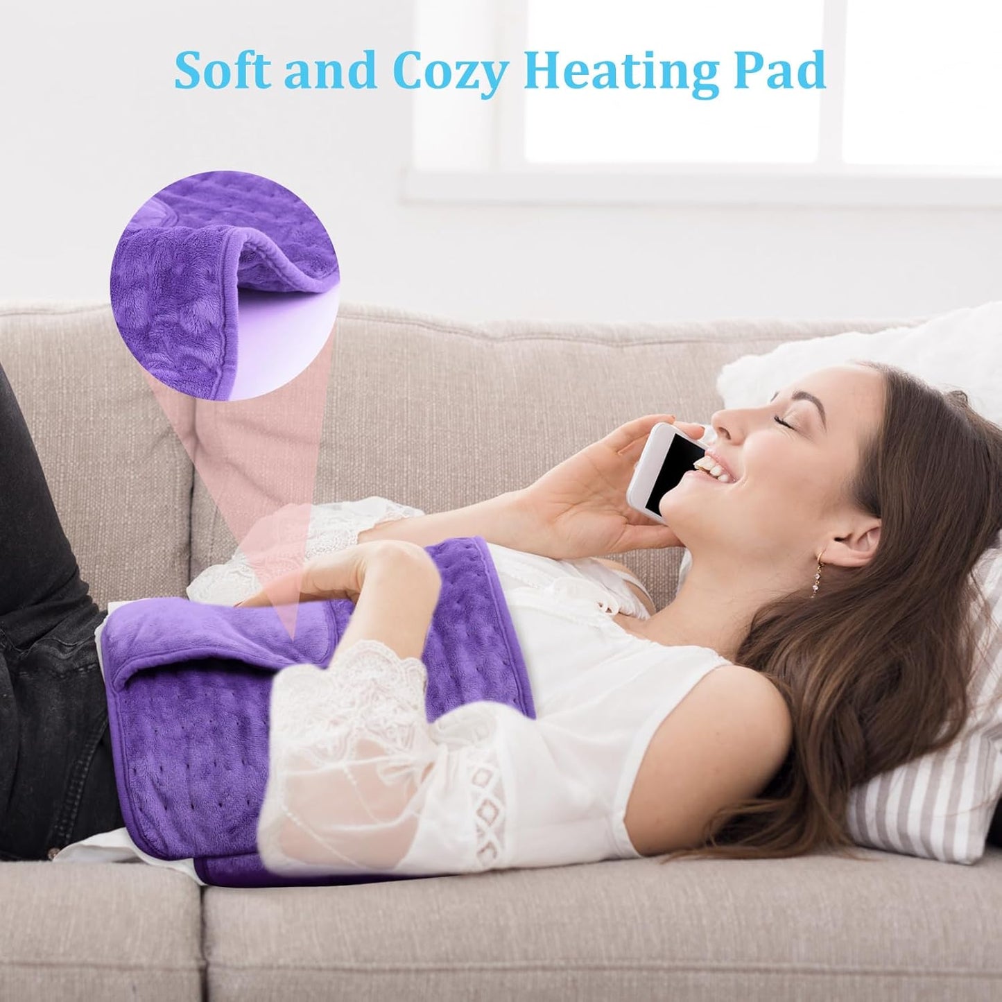 Heating Pad for Period Cramps Back Pain Electric Heating Pad Menstrual Lower Back Neck Shoulders Pain Relief 6-Hour Auto Off 12x24 Heated Pad + 20" Belt 4 Timer 6 Heat Level Wrap (Purple)