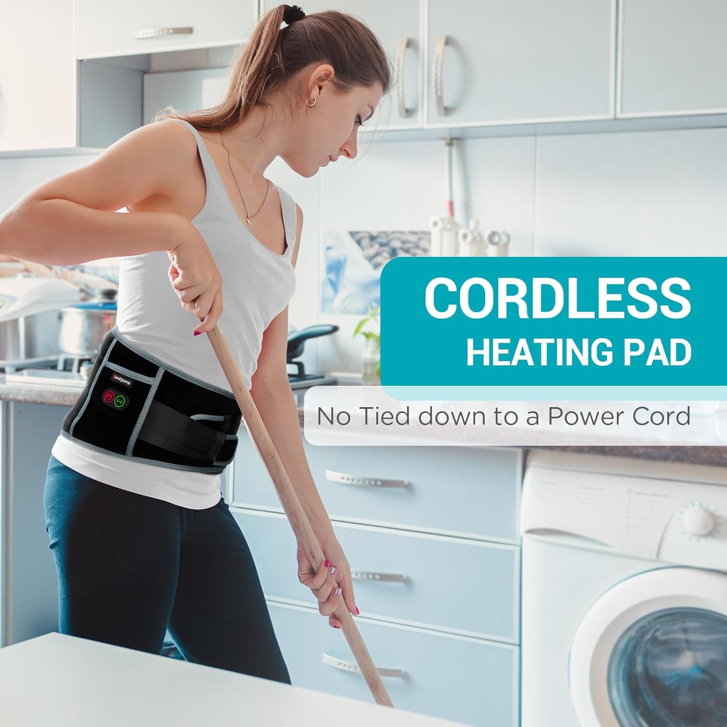 Cordless Heated Back Massager with Vibration - Portable Heating Pad for Lower Back Pain Relief