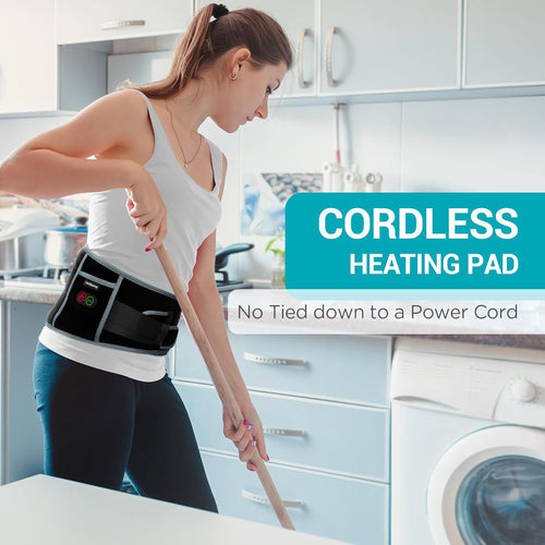 Cordless Heated Back Massager with Vibration - Portable Heating Pad for Lower Back Pain Relief