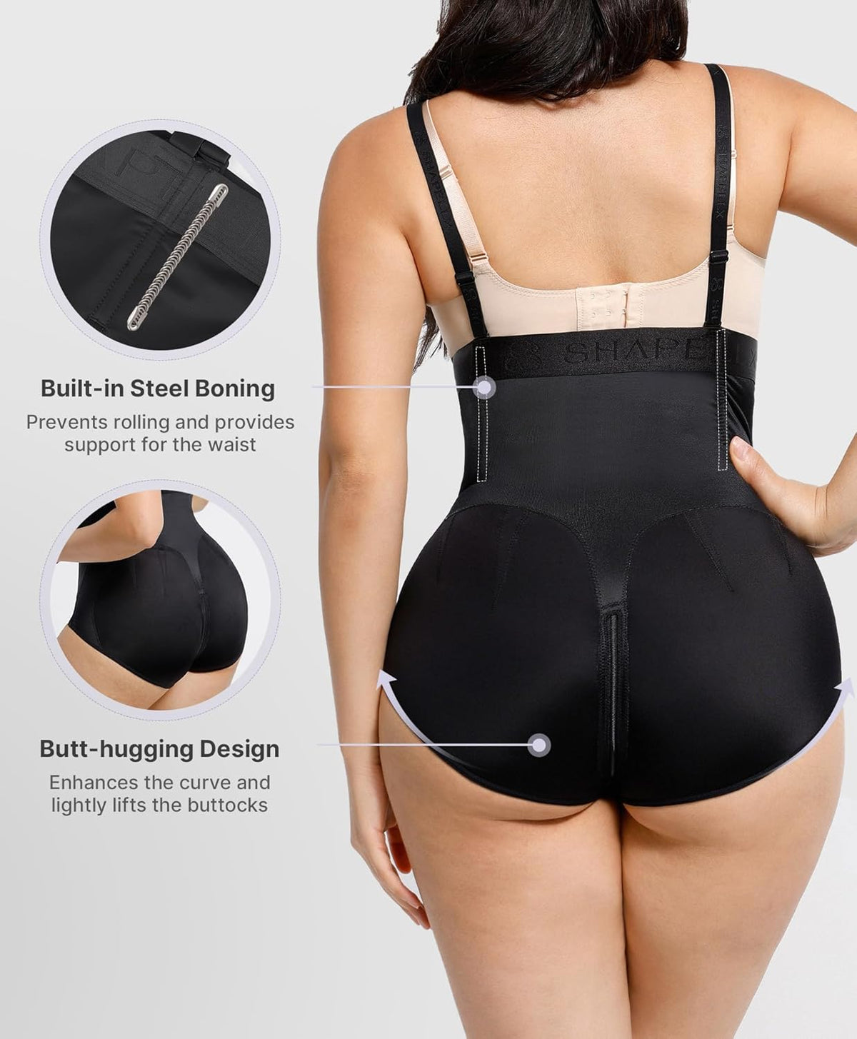 SHAPELLX Tummy Control Shapewear for Women Fajas Colombianas Body Shaper Side Zipper High Waisted Panties (6X-Large Black)