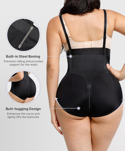 SHAPELLX Tummy Control Shapewear for Women Fajas Colombianas Body Shaper Side Zipper High Waisted Panties (6X-Large Black)