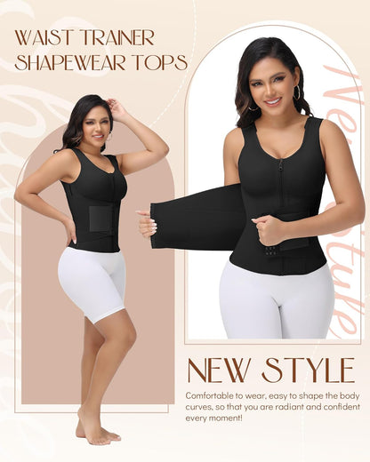 SHAPSHE Waist Trainer for Women Tummy Control Body Shaper with Back Support Postpartum Waist Cincher with Bra