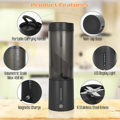 Portable Juicer Blender, USB Rechargeable Smoothie Maker with 6 Upgraded Blades and 4000mAh Battery, 450ml/15oz Capacity, Ideal for Smoothies, Protein Shakes, Travel and Office (Mint Blue)