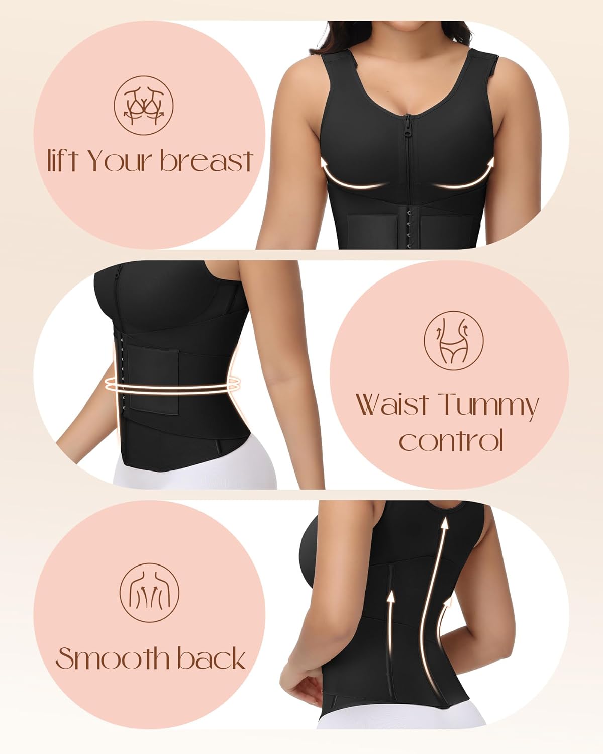 SHAPSHE Waist Trainer for Women Tummy Control Body Shaper with Back Support Postpartum Waist Cincher with Bra