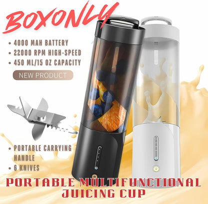 Portable Juicer Blender, USB Rechargeable Smoothie Maker with 6 Upgraded Blades and 4000mAh Battery, 450ml/15oz Capacity, Ideal for Smoothies, Protein Shakes, Travel and Office (Mint Blue)