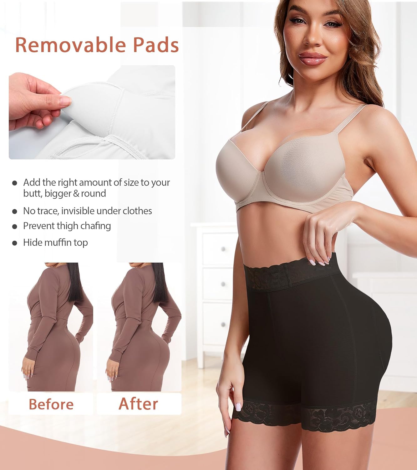 Padded Underwear for Women Butt Pads Shapewear Shorts Booty Padding Lace Panties Butt Lifter Hip Enhancer