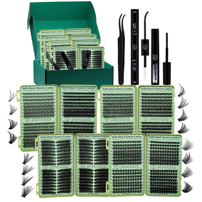 Lash Extension Kit DIY Cluster Lashes Gift Packs 4 Boxes Lash Clusters Eyelash Extensions Cat Eye Lashes Cluster Lash Kit with Lash Bond and Seal,Remover,Lash Tweezers,7 Counts(4 Boxes Kit-1)