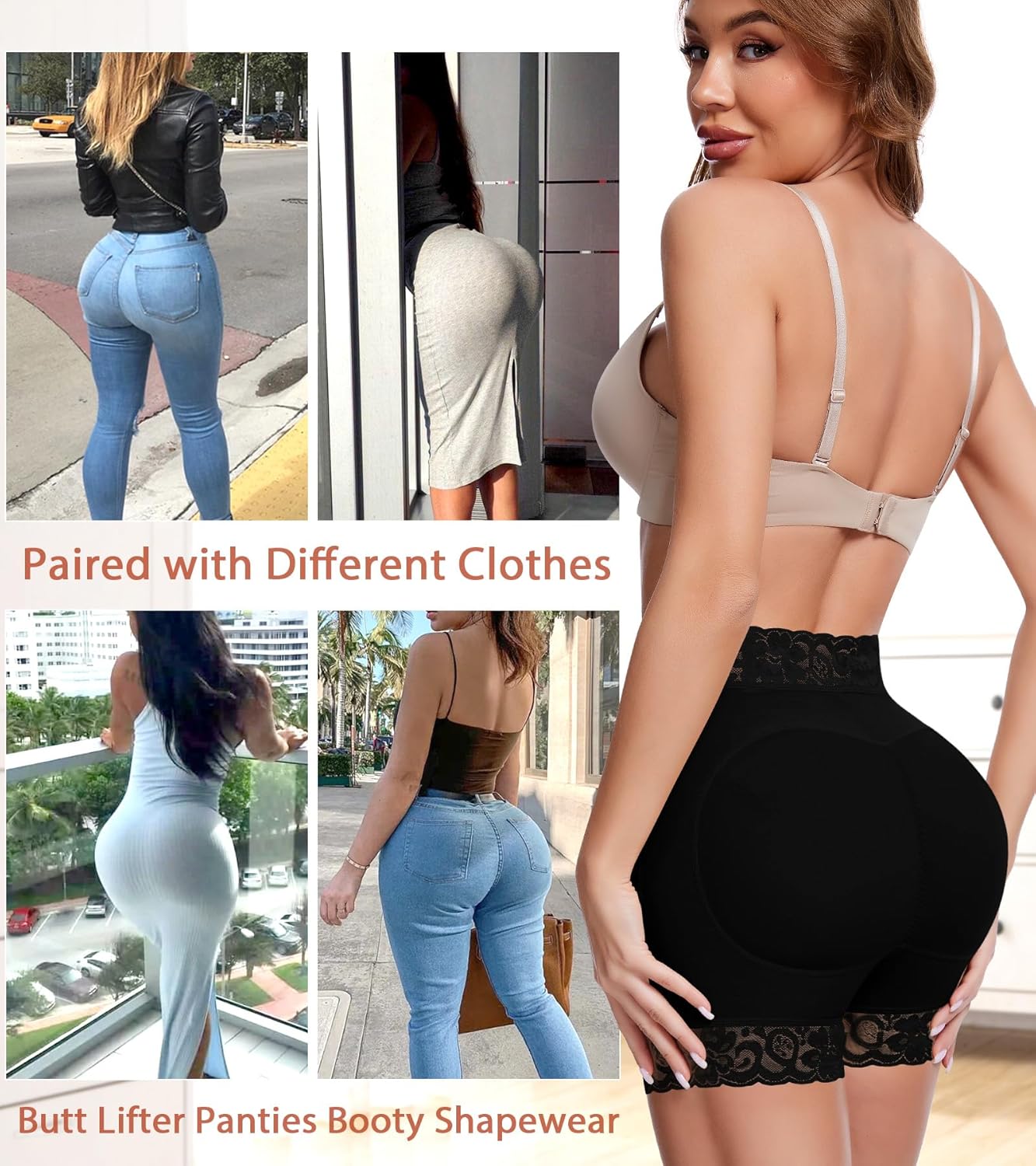 Padded Underwear for Women Butt Pads Shapewear Shorts Booty Padding Lace Panties Butt Lifter Hip Enhancer