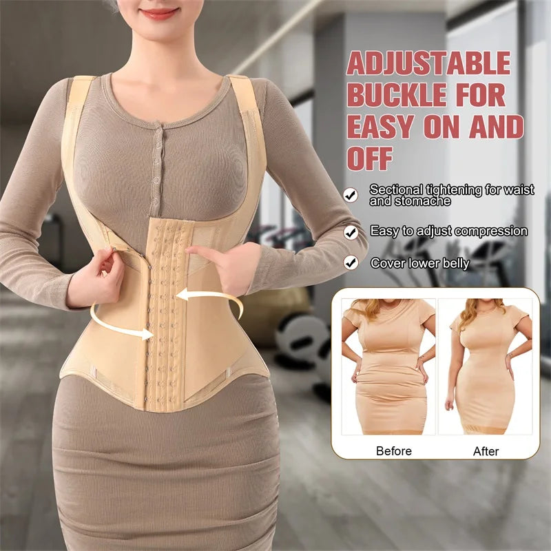 MiiOW U-shaped Waist Trainer Corset Women Shaper Waist Trainer Steel Bone Slimming Abdomen Back Beauty Womens Tank Top Shapewear