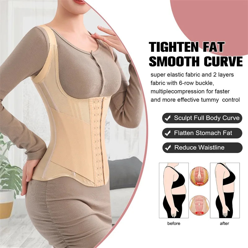 MiiOW U-shaped Waist Trainer Corset Women Shaper Waist Trainer Steel Bone Slimming Abdomen Back Beauty Womens Tank Top Shapewear
