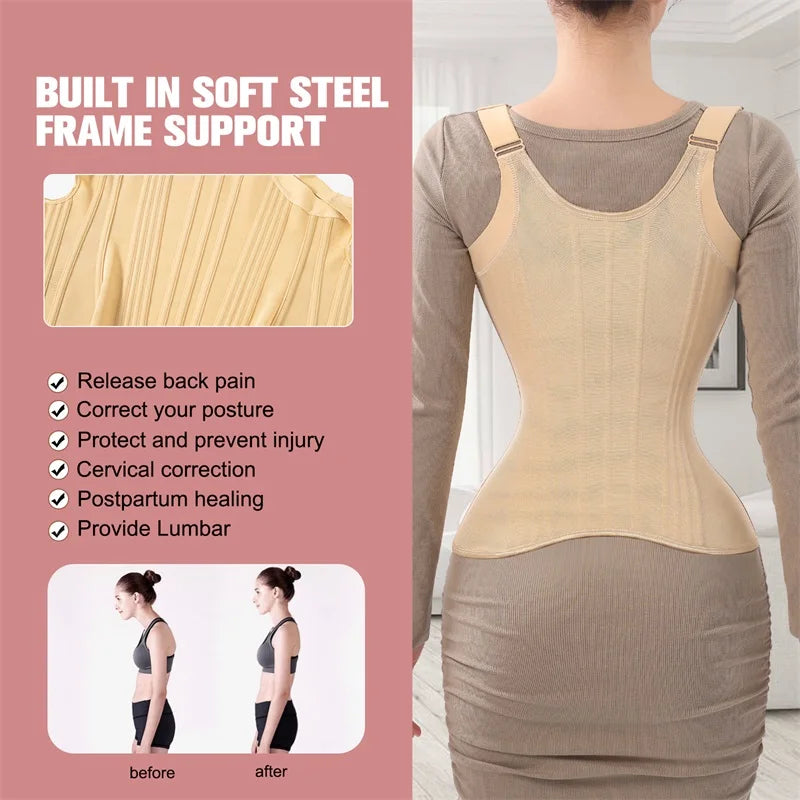 MiiOW U-shaped Waist Trainer Corset Women Shaper Waist Trainer Steel Bone Slimming Abdomen Back Beauty Womens Tank Top Shapewear