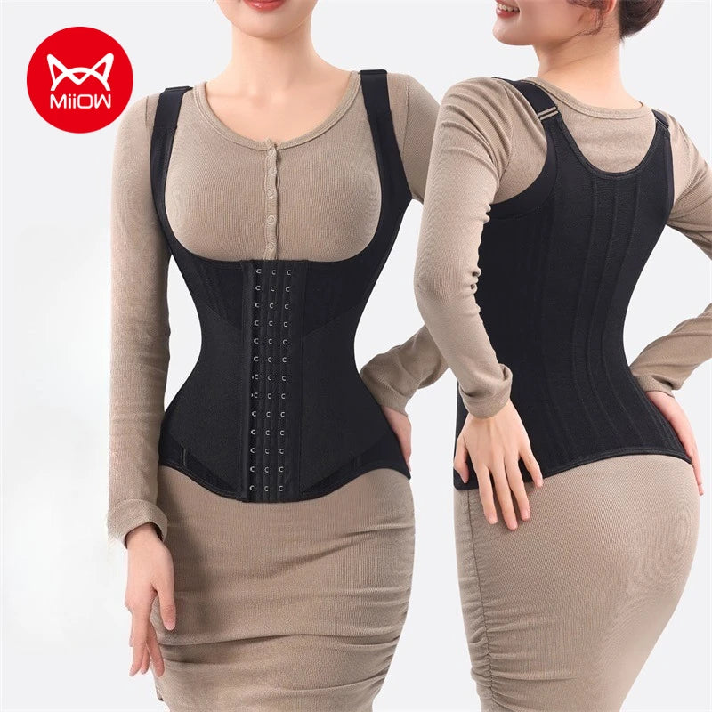 MiiOW U-shaped Waist Trainer Corset Women Shaper Waist Trainer Steel Bone Slimming Abdomen Back Beauty Womens Tank Top Shapewear