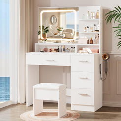 LIVELYGLOW Makeup Vanity Desk Set, White
