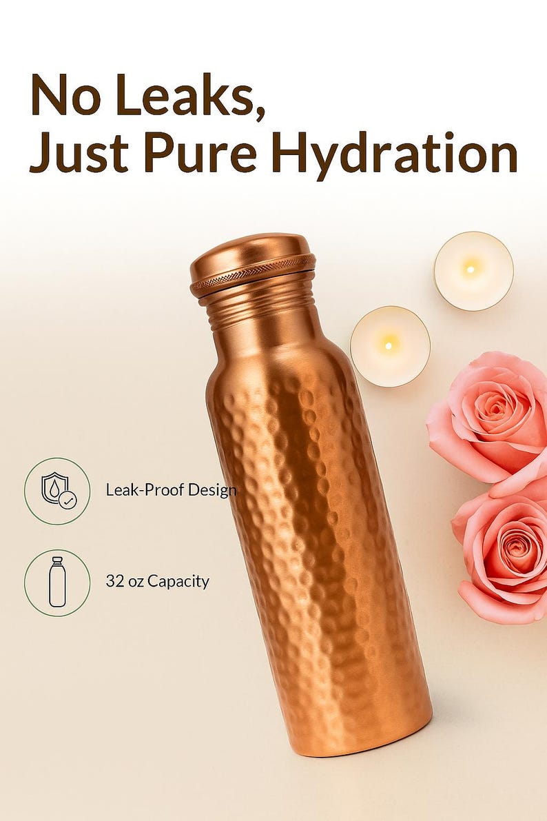 Hammered Copper Water Bottle 32oz