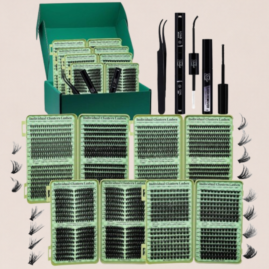 Lash Extension Kit DIY Cluster Lashes Gift Packs 4 Boxes Lash Clusters Eyelash Extensions Cat Eye Lashes Cluster Lash Kit with Lash Bond and Seal,Remover,Lash Tweezers,7 Counts(4 Boxes Kit-1)