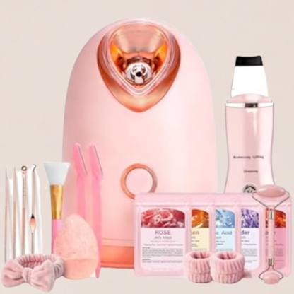 Pjordo Facial Steamer Spa Kit, Skin Scrubber, Nano Ionic Face Steamer for Deep Cleaning Unclogs Pores, Warm Mist Humidifier Steamer for Face Home