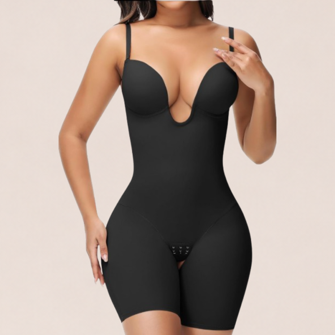SHAPSHE Backless Shapewear Strapless Deep U Plunge Bodysuit for Women Built In Bra Tummy Control Low Back Body Shaper