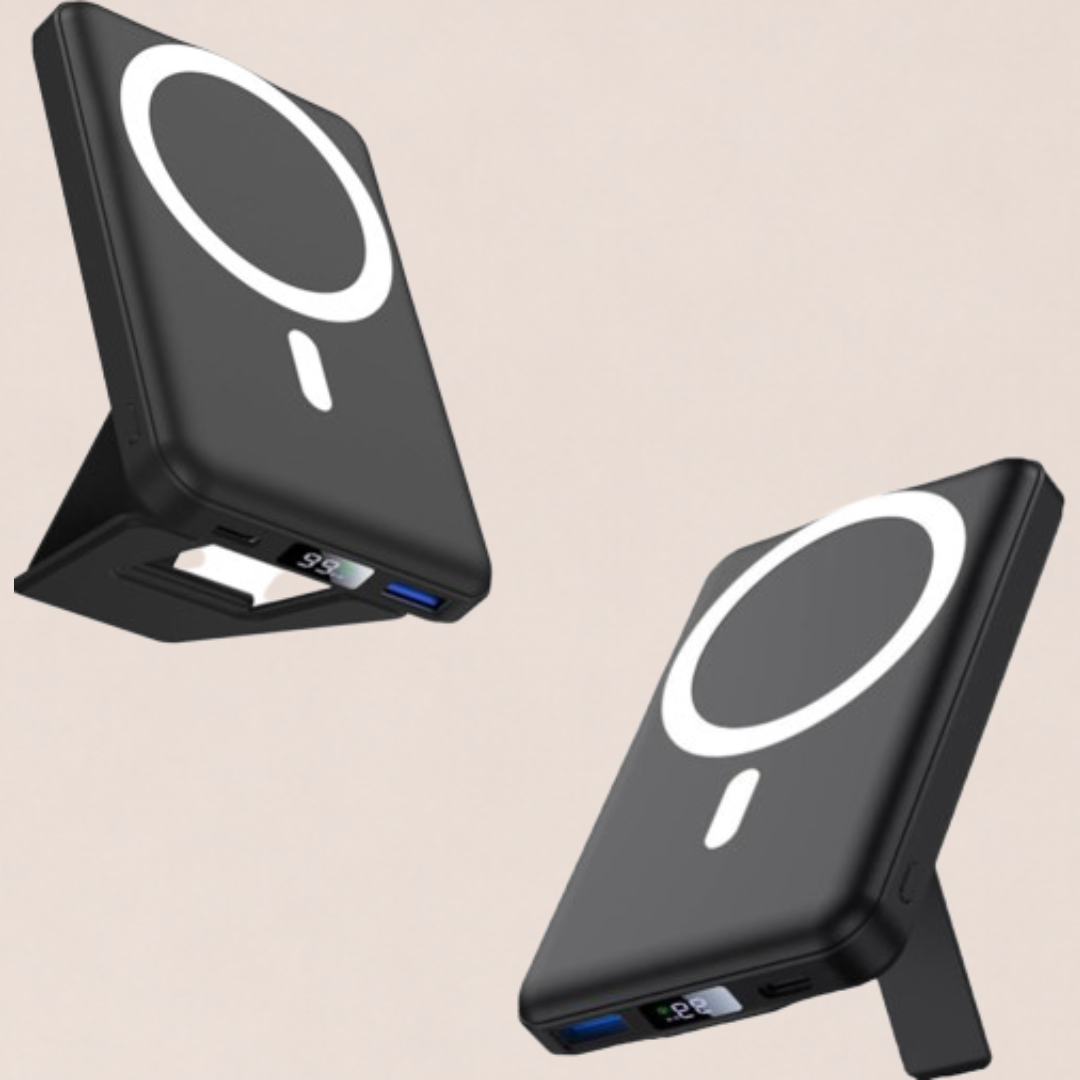 AOGUERBE Foldable 10000mAh Wireless Portable Charger for iPhone 15/14/13/12 Pro/Pro Max/Plus/Mini (Black + Black)